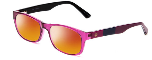 Profile View of Ann Taylor ATR040 Designer Polarized Sunglasses with Custom Cut Red Mirror Lenses in Crystal Purple Hot Pink Fuchsia Stripe Ladies Classic Full Rim Acetate 52 mm