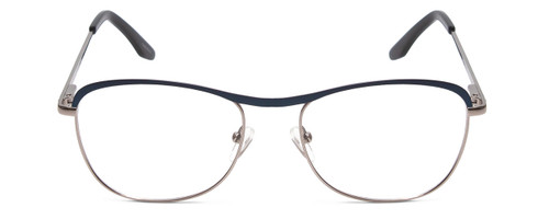 Profile View of Scott&Zelda SZ7451 Designer Progressive Lens Blue Light Blocking Eyeglasses in Matte Blue Gun Metal Silver Black Tips Unisex Classic Full Rim Metal 55 mm