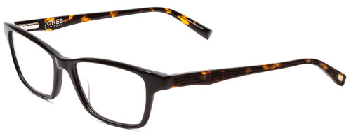Profile View of Jones New York J230 Designer Single Vision Prescription Rx Eyeglasses in Black Tortoise Alligator Skin Print Ladies Square Full Rim Acetate 48 mm