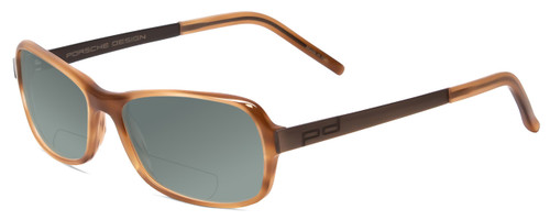 Profile View of Porsche Designs P8207-C Designer Polarized Reading Sunglasses with Custom Cut Powered Smoke Grey Lenses in Light Brown Unisex Cateye Full Rim Acetate 53 mm