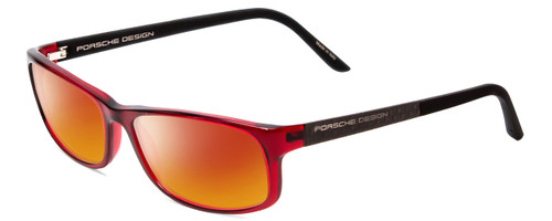 Profile View of Porsche Designs P8243-C Designer Polarized Sunglasses with Custom Cut Red Mirror Lenses in Crystal Cherry Red Matte Black Unisex Oval Full Rim Acetate 54 mm