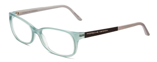 Profile View of Porsche Designs P8247-B Designer Blue Light Blocking Eyeglasses in Crystal Azure Aqua Blue Grey Unisex Oval Full Rim Acetate 55 mm