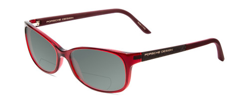 Profile View of Porsche Designs P8247-D Designer Polarized Reading Sunglasses with Custom Cut Powered Smoke Grey Lenses in Crystal Red Matte Burgundy Unisex Oval Full Rim Acetate 55 mm