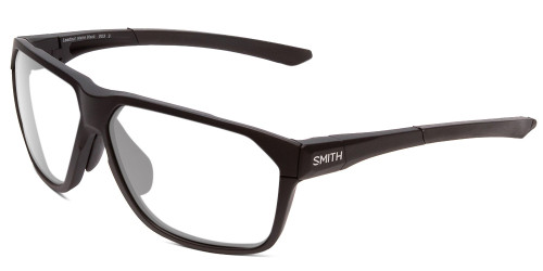 Profile View of Smith Optics Leadout Designer Progressive Lens Blue Light Blocking Eyeglasses in Matte Black Unisex Square Full Rim Acetate 63 mm with Blue Light Zone functionality illustration laid over the lens