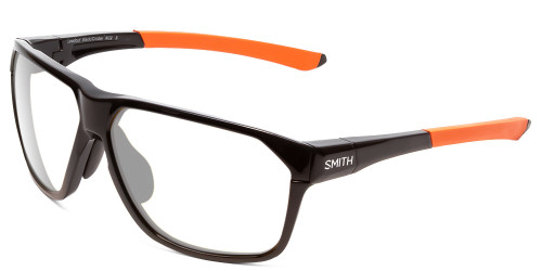 Profile View of Smith Optics Leadout Designer Blue Light Blocking Eyeglasses in Matte Black Cinder Orange Unisex Square Full Rim Acetate 63 mm