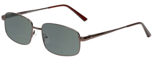 Profile View of Jubilee J5812 Designer Polarized Reading Sunglasses with Custom Cut Powered Smoke Grey Lenses in Dark Brown Mens Rectangle Full Rim Metal 59 mm