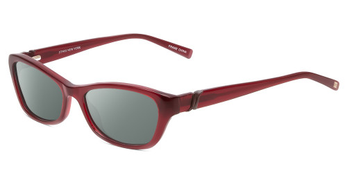 Profile View of Jones New York J226 Designer Polarized Sunglasses with Custom Cut Smoke Grey Lenses in Burgundy Crystal Red Unisex Cateye Full Rim Acetate 50 mm