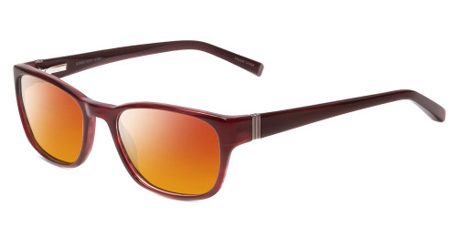 Profile View of Jones New York J748 Designer Polarized Sunglasses with Custom Cut Red Mirror Lenses in Ruby Crystal Red Silver Unisex Oval Full Rim Acetate 51 mm