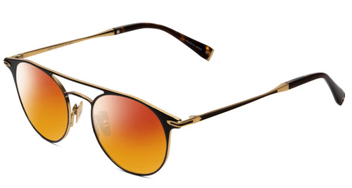 Profile View of John Varvatos V169 Designer Polarized Sunglasses with Custom Cut Red Mirror Lenses in Black Gold Tortoise Ladies Round Full Rim Metal 49 mm