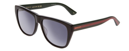 Profile View of GUCCI GG0926S Men Retro Sunglasses in Black Red Stripe Green Gold Logo/Grey 57mm