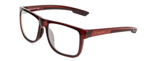 Profile View of Coyote Outlaw Designer Reading Eye Glasses with Custom Cut Powered Lenses in Crystal Brown Unisex Square Full Rim Acetate 55 mm