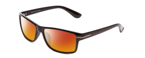 Profile View of Coyote P-43 Designer Polarized Sunglasses with Custom Cut Red Mirror Lenses in Gloss Black Unisex Rectangle Full Rim Acetate 58 mm