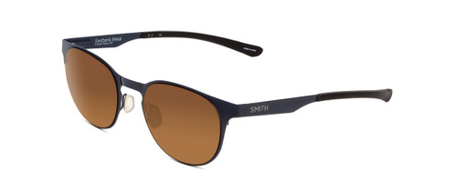Profile View of Smith Eastbank Metal Round Sunglasses French Navy Blue/CP Polarized Brown 52 mm