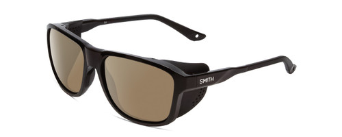 Profile View of Smith Optics Embark Designer Polarized Sunglasses with Custom Cut Amber Brown Lenses in Gloss&Matte Black Unisex Wrap Full Rim Acetate 58 mm