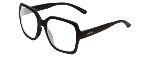 Profile View of Smith Optics Flare Designer Progressive Lens Blue Light Blocking Eyeglasses in Matte Black Ladies Oversized Full Rim Acetate 57 mm with Blue Light Zone functionality illustration laid over the lens