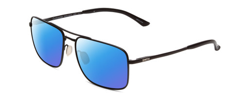 Profile View of Smith Optics Outcome Designer Polarized Sunglasses with Custom Cut Blue Mirror Lenses in Matte Black Unisex Aviator Full Rim Metal 59 mm