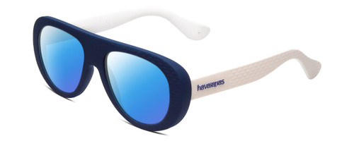 Profile View of Havaianas RIO/M Designer Polarized Sunglasses with Custom Cut Blue Mirror Lenses in Matte Blue White Unisex Retro Full Rim Acetate 54 mm