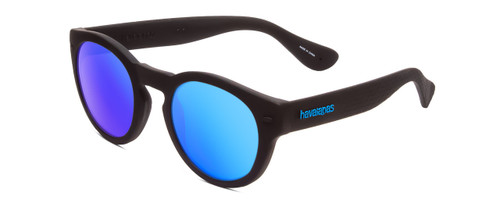 Profile View of Havaianas TRANCOSO/M Round Sunglasses Matte Black & Blue Multi-Layer Mirror 49mm
