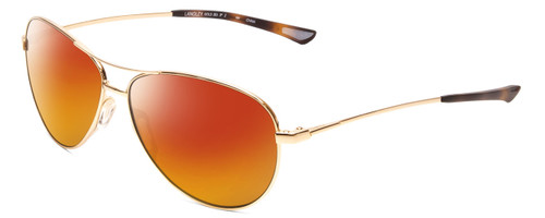 Profile View of Smith Optics Langley Designer Polarized Sunglasses with Custom Cut Red Mirror Lenses in Gold Unisex Aviator Full Rim Metal 60 mm