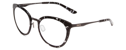 Profile View of Smith Optics Somerset Designer Progressive Lens Blue Light Blocking Eyeglasses in Black Marble Tortoise Ladies Cateye Full Rim Stainless Steel 53 mm with Progressive Blue Light Lens Functionality illustration laid on top of the lens