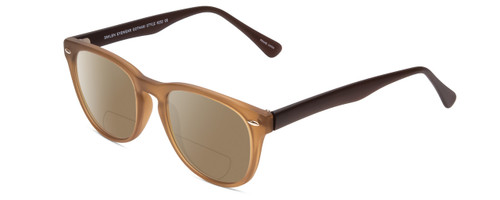 Profile View of Gotham Style 252 Designer Polarized Reading Sunglasses with Custom Cut Powered Amber Brown Lenses in Matte Tan Brown Unisex Round Full Rim Acetate 52 mm