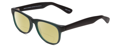 Profile View of Gotham Style 253 Designer Polarized Reading Sunglasses with Custom Cut Powered Sun Flower Yellow Lenses in Matte Green Unisex Classic Full Rim Acetate 52 mm