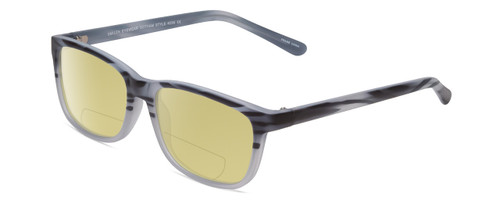 Profile View of Gotham Style 256 Designer Polarized Reading Sunglasses with Custom Cut Powered Sun Flower Yellow Lenses in Matte Blue Stripe Mens Classic Full Rim Acetate 55 mm