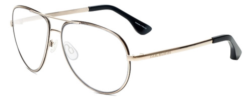 Profile View of Isaac Mizrahi IM36-10 Designer Progressive Lens Blue Light Blocking Eyeglasses in Black Gold Unisex Aviator Full Rim Metal 59 mm