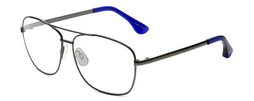 Profile View of Isaac Mizrahi IM49-37 Designer Reading Eye Glasses with Custom Cut Powered Lenses in Gun Metal Grey Blue Violet Unisex Aviator Full Rim Metal 58 mm