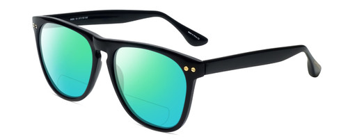 Profile View of Isaac Mizrahi IM88-10 Designer Polarized Reading Sunglasses with Custom Cut Powered Green Mirror Lenses in Midnight Black Unisex Classic Full Rim Acetate 57 mm