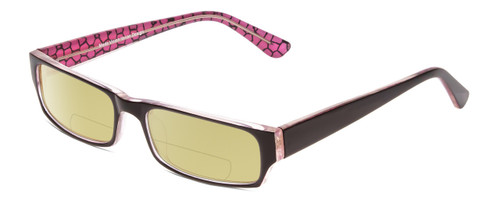 Profile View of Moda Vision 2013 Designer Polarized Reading Sunglasses with Custom Cut Powered Sun Flower Yellow Lenses in Pink Crystal Layer Mosaic Black Unisex Rectangle Full Rim Acetate 55 mm