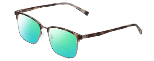 Profile View of Ernest Hemingway H4904 Designer Polarized Reading Sunglasses with Custom Cut Powered Green Mirror Lenses in Matte Grey Tortoise Havana/Gun Metal Unisex Cateye Full Rim Acetate 55 mm