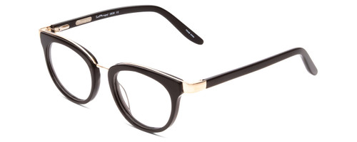 Profile View of Ernest Hemingway H4838 Designer Blue Light Blocking Eyeglasses in Gloss Black/Gold Accents Ladies Cateye Full Rim Acetate 49 mm