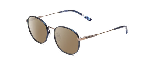 Profile View of Ernest Hemingway H4853 Designer Polarized Sunglasses with Custom Cut Amber Brown Lenses in Metallic Blue Patterened Silver Multi-Colored Tips Unisex Round Full Rim Stainless Steel 51 mm