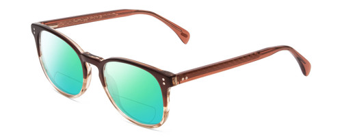 Profile View of Ernest Hemingway H4873 Designer Polarized Reading Sunglasses with Custom Cut Powered Green Mirror Lenses in Claret Red Fade Unisex Cateye Full Rim Acetate 51 mm