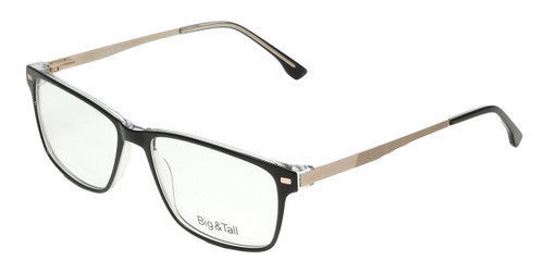 Profile View of Big and Tall 22 Designer Blue Light Blocking Eyeglasses in Black/Clear Crystal Unisex Square Full Rim Acetate 58 mm