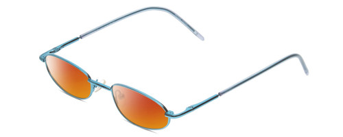 Profile View of Metal Flex KIDS TT Designer Polarized Sunglasses with Custom Cut Red Mirror Lenses in Light Aqua Blue Ladies Oval Full Rim Metal 46 mm
