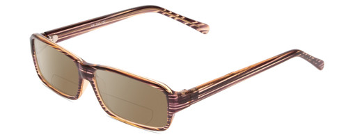 Profile View of Soho 82 Designer Polarized Reading Sunglasses with Custom Cut Powered Amber Brown Lenses in Sand Grey & Black Marble Unisex Rectangle Full Rim Acetate 55 mm