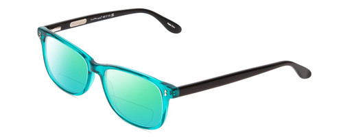 Profile View of Ernest Hemingway H4617 Designer Polarized Reading Sunglasses with Custom Cut Powered Green Mirror Lenses in Shiny Teal Blue Black Unisex Cateye Full Rim Acetate 56 mm