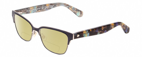 Profile View of Kate Spade LADONNA Designer Polarized Reading Sunglasses with Custom Cut Powered Sun Flower Yellow Lenses in Blue Havana Tortoise Ladies Cateye Semi-Rimless Stainless Steel 51 mm