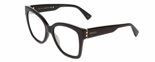 Profile View of Gucci GG0459S Designer Progressive Lens Blue Light Blocking Eyeglasses in Gloss Black Ladies Cateye Full Rim Acetate 54 mm