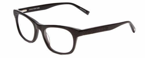 Profile View of Jones New York J229 Designer Blue Light Blocking Eyeglasses in Black Ladies Oval Full Rim Acetate 48 mm