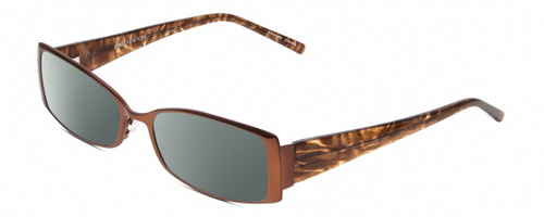 Profile View of Jones New York J443 Designer Polarized Sunglasses with Custom Cut Smoke Grey Lenses in Satin Brown Leaf Ladies Rectangular Full Rim Metal 54 mm