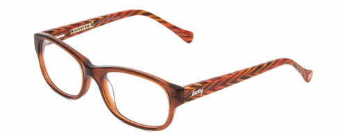 Profile View of Lucky Brand Busy Bee Designer Single Vision Prescription Rx Eyeglasses in Brown Crystal Caramel Ladies Cat Eye Full Rim Acetate 49 mm