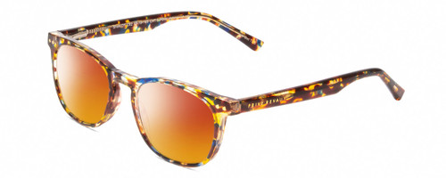 Profile View of Prive Revaux Show Off Single Designer Polarized Sunglasses with Custom Cut Red Mirror Lenses in Multi Tortoise Havana Crystal Ladies Round Full Rim Acetate 48 mm