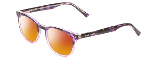 Profile View of Prive Revaux Show Off Single Designer Polarized Sunglasses with Custom Cut Red Mirror Lenses in Black Purple Tortoise Blush Pink Crystal Fade Ladies Round Full Rim Acetate 48 mm
