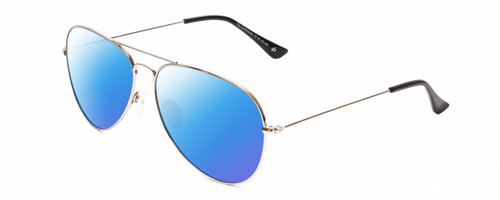 Profile View of Prive Revaux Commando Designer Polarized Sunglasses with Custom Cut Blue Mirror Lenses in Palladium Silver/Black Unisex Aviator Full Rim Metal 60 mm