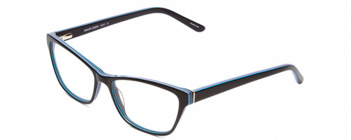 Profile View of Marie Claire MC6223 Designer Reading Eye Glasses with Custom Cut Powered Lenses in Gloss Black Sky Blue Pink Layer Ladies Cat Eye Full Rim Acetate 54 mm