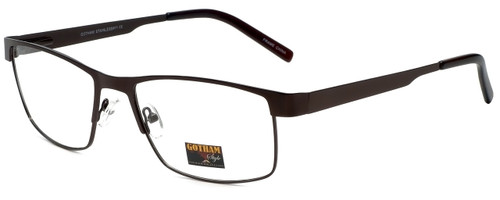 Profile View of Gotham Style 11 Designer Blue Light Blocking Eyeglasses in Brown Mens Rectangular Full Rim Metal 59 mm