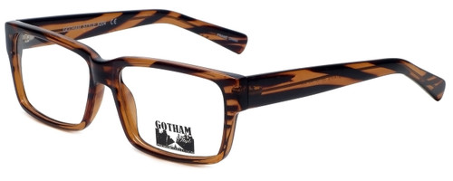 Profile View of Gotham Style 204 Designer Blue Light Blocking Eyeglasses in Brown Stripes Unisex Square Full Rim Acetate 56 mm